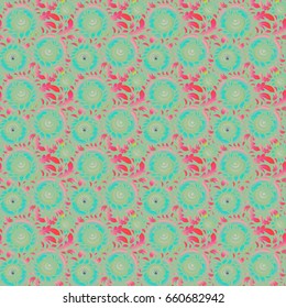 Retro seamless pattern. Vintage Scrolls for Ornate Decor in Victorian Style. Vector Design With pink and blue Elements for Greeting or Business Cards, Invitations.