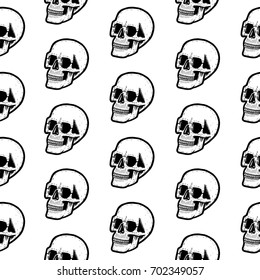 Retro seamless pattern. Vintage skulls. Bizarre dead heads.