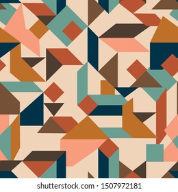 Retro seamless pattern. Vintage vector geometric illlustration, 1950s, 1960s fashion inspired. Abstract textile design and surface decor. 