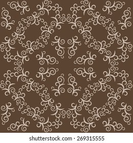  Retro seamless pattern. White curls on the brown background.