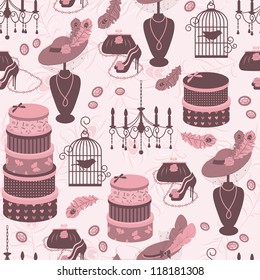 Retro seamless pattern  with women accessory. Hand drawing illustration.