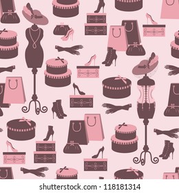 Retro seamless pattern  with women accessory. Hand drawing illustration.