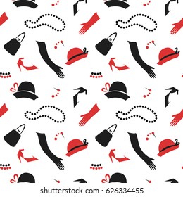 Retro seamless pattern with women accessory. Vector illustration.