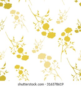 Retro seamless pattern with yellow silhouettes of roses