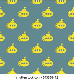 Retro seamless pattern with yellow submarines on a blue background. Children's pattern.