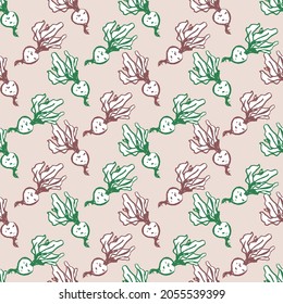 Retro Seamless Pattern with Young Radish Vector Graphic Hand Drawing can be use for background and apparel design