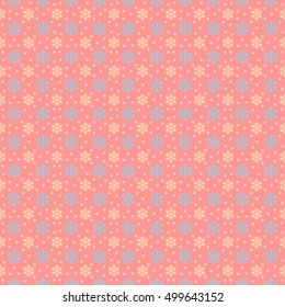 Retro Seamless pink Winter Background with Snowflakes