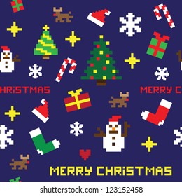 retro seamless pixel game Christmas vector pattern