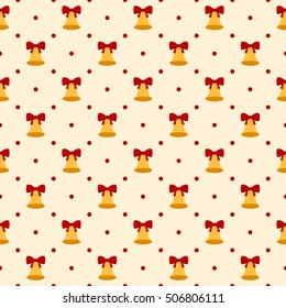 Retro seamless polka dots pattern. Holiday bell with red bow