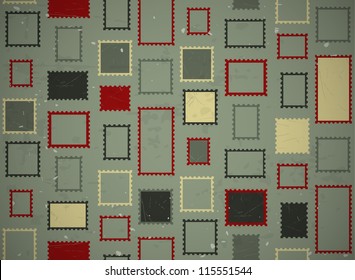 Retro seamless post stamps in old style colors. EPS10 vector background. Scratches and grungy elements on a separate layer.