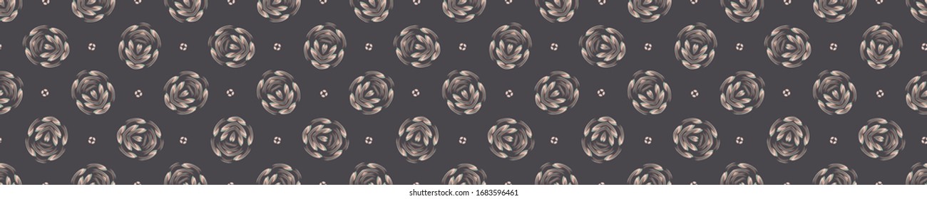 Retro seamless scribble flower vector  border pattern. Modern naive daisy woven linen texture style background. Vintage red grey 1950s floral bloom decorative banner. Bold sketchy doodle ribbon trim.