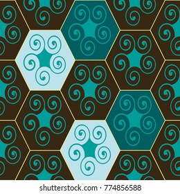 Retro Seamless swirly and Hexagon pattern