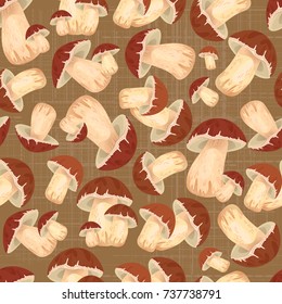 retro seamless texture with cep mushrooms for your design
