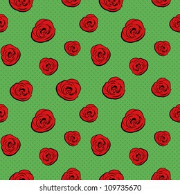 Retro seamless texture of red roses. Vector illustration