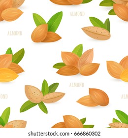 retro seamless texture with tasty almonds on white background for your design