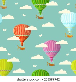 Retro seamless travel pattern of balloons. Vector illustration.