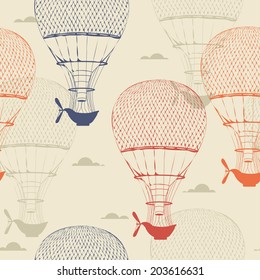 Retro seamless travel pattern of balloons. Vector illustration. Retro style.