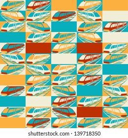 Retro seamless travel pattern of trains.