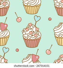 retro seamless vector pattern with cakes
