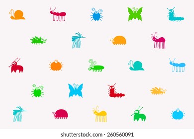 Retro Seamless Vector Pattern Of Colorful Cute Insects