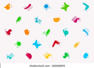 Retro Seamless Vector Pattern Of Colorful Cute Insects