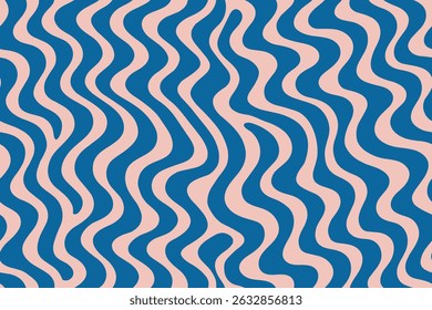 Papel de parede sem costura retro com ondas azuis verticais fluindo em rosa
