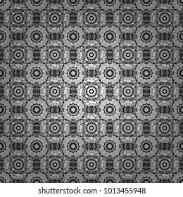 Retro seamless wallpaper pattern. Vintage gray, black and white backgrounds with geometric and simple floral elements. Vector illustration.