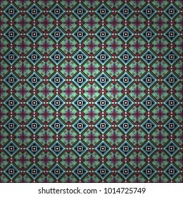 Retro seamless wallpaper pattern. Vintage black, blue and green backgrounds with geometric and simple floral elements. Vector illustration.