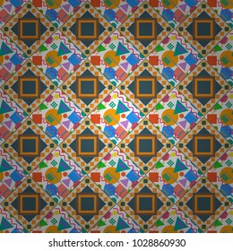 Retro seamless wallpaper pattern. Vintage gray, white and blue backgrounds with geometric and simple floral elements. Vector illustration.