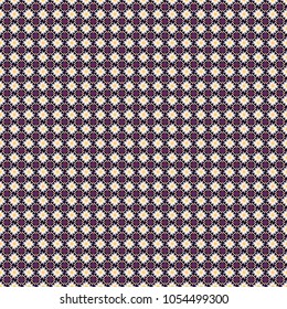 Retro seamless wallpaper pattern. Vintage white, purple and black backgrounds with geometric and simple floral elements. Vector illustration.
