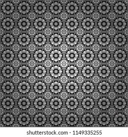 Retro seamless wallpaper pattern. Vintage gray, black and white backgrounds with geometric and simple floral elements. Vector illustration.