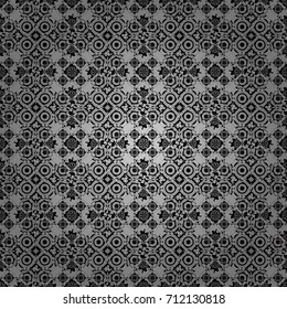 Retro seamless wallpaper pattern. Vintage white, black and gray backgrounds with geometric and simple floral elements. Vector illustration.