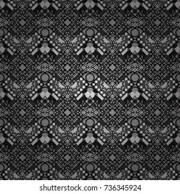 Retro seamless wallpaper pattern. Vintage white, gray and black backgrounds with geometric and simple floral elements. Vector illustration.