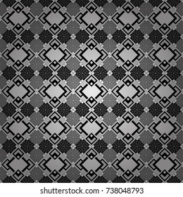 Retro seamless wallpaper pattern. Vintage black, white and gray backgrounds with geometric and simple floral elements. Vector illustration.