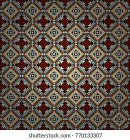 Retro seamless wallpaper pattern. Vintage red, black and blue backgrounds with geometric and simple floral elements. Vector illustration.