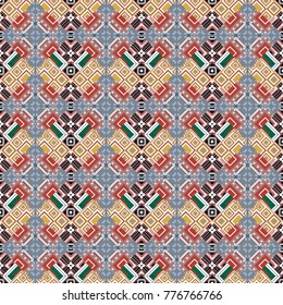 Retro seamless wallpaper pattern. Vintage white, pink and gray backgrounds with geometric and simple floral elements. Vector illustration.