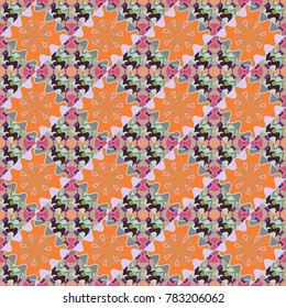 Retro seamless wallpaper pattern. Vintage gray, blue and orange backgrounds with geometric and simple floral elements. Vector illustration.