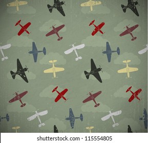 Retro seamless war planes pattern. EPS10 vector image.