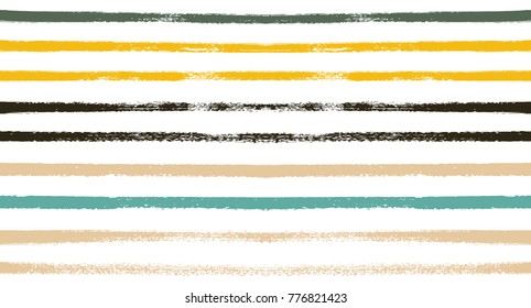 Retro Seamless Watercolor Sailor Stripes Vector Summer Pattern. Creative Hand Painted Graffiti Lines. Textile Vintage Stripes Design. Trendy Funky Fabric Prints, T-Shirt Seamless Horizontal Pattern.