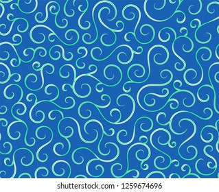 Retro seamless wave lines pattern.Curl outline art decoration ornament swirl shapes for textile,fabric,tracery or tile background.Classic elegant antique texture design.Ornate deluxe seamless pattern