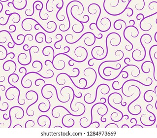 Retro seamless wave lines pattern.Curl outline art decoration ornament swirl shapes for textile,fabric,tracery or tile background.Classic elegant antique texture design.Ornate deluxe seamless pattern