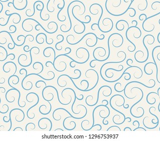Retro seamless wave lines pattern.Curl outline art decoration ornament swirl shapes for textile,fabric,tracery or tile background.Classic elegant antique texture design.Ornate deluxe seamless pattern