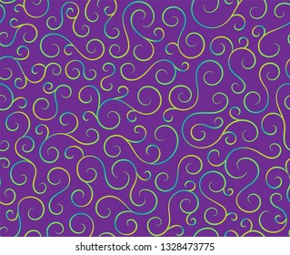 Retro seamless wave lines pattern.Curl outline art decoration ornament swirl shapes for textile,fabric,tracery or tile background.Classic elegant antique texture design.Ornate deluxe seamless pattern