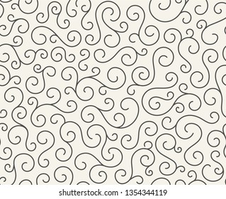 Retro seamless wave lines pattern.Curl outline art decoration ornament swirl shapes for textile,fabric,tracery or tile background.Classic elegant antique texture design.Ornate deluxe seamless pattern