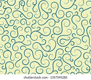 Retro seamless wave lines pattern.Curl outline art decoration ornament swirl shapes for textile,fabric,tracery or tile background. Classic elegant antique texture design.Ornate deluxe seamless pattern