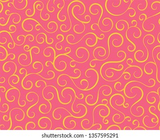 Retro seamless wave lines pattern.Curl outline art decoration ornament swirl shapes for textile,fabric,tracery or tile background.Classic elegant antique texture design.Ornate deluxe seamless pattern