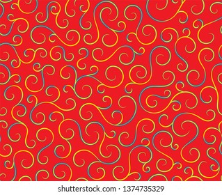 Retro seamless wave lines pattern.Curl outline art decoration ornament swirl shapes for textile,fabric,tracery or tile background.Classic elegant antique texture design.Ornate deluxe seamless pattern