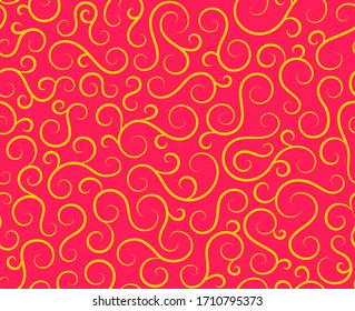 Retro seamless wave lines pattern.Curl outline art decoration ornament swirl shapes for textile,fabric,tracery or tile background.Classic elegant antique texture design.Ornate deluxe seamless pattern