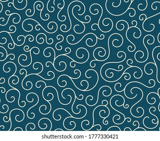 Retro seamless wave lines pattern.Curl outline art decoration ornament swirl shapes for textile,fabric,tracery or tile background.Classic elegant antique texture design.Ornate deluxe seamless pattern