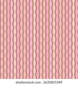 Retro seamless wavy striped pattern in pink and beige tones, design for textile prints, wallpaper, wrapping paper, digital backgrounds.